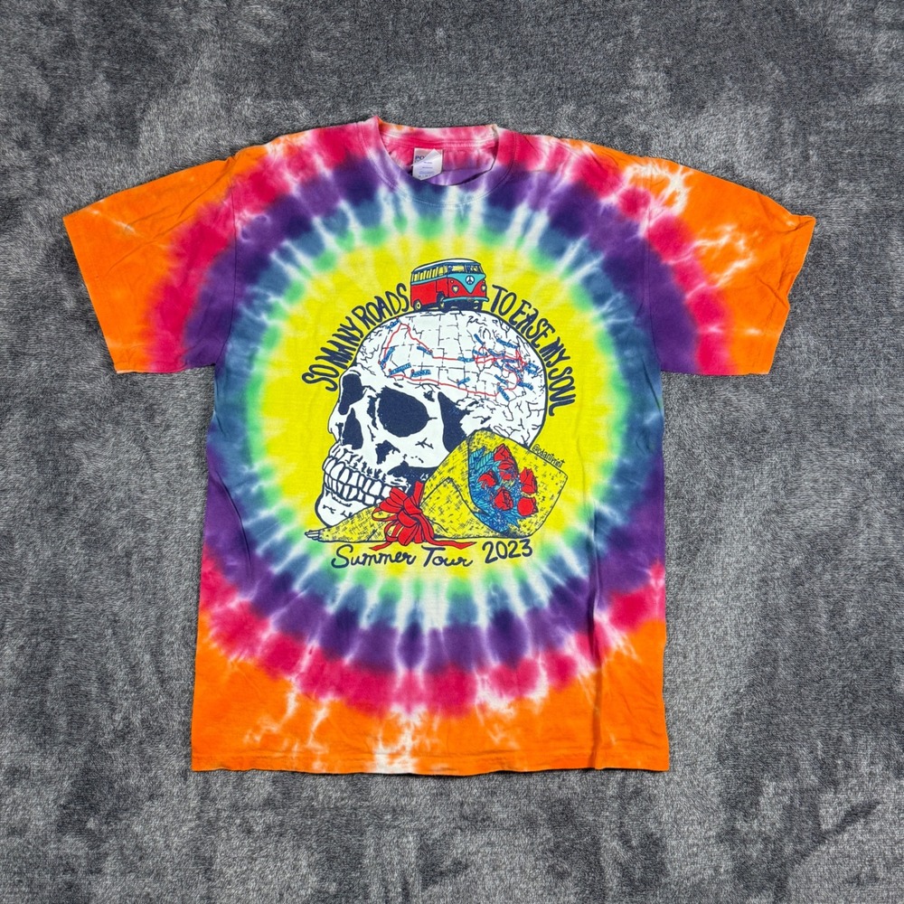 Port & Company Summer Tour 2023 So Many Roads Skull Tie Dye T-Shirt Mens Medium
